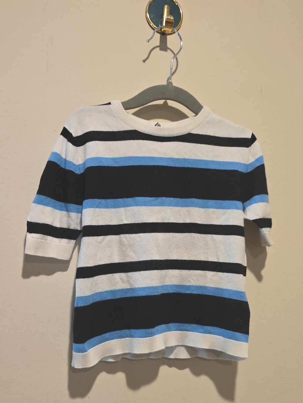 Dolce & Gabbana Striped Short Sleeve Crewneck Top in White, Black & Light Blue 4